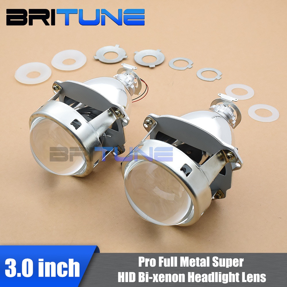 BRITUNE 3.0 Inch Bi-Xenon HID Projector Lens Kit For H1/H4/H7 Headlights – DIY Retrofit With Shrouds (LHD/RHD, Chrome Housing)