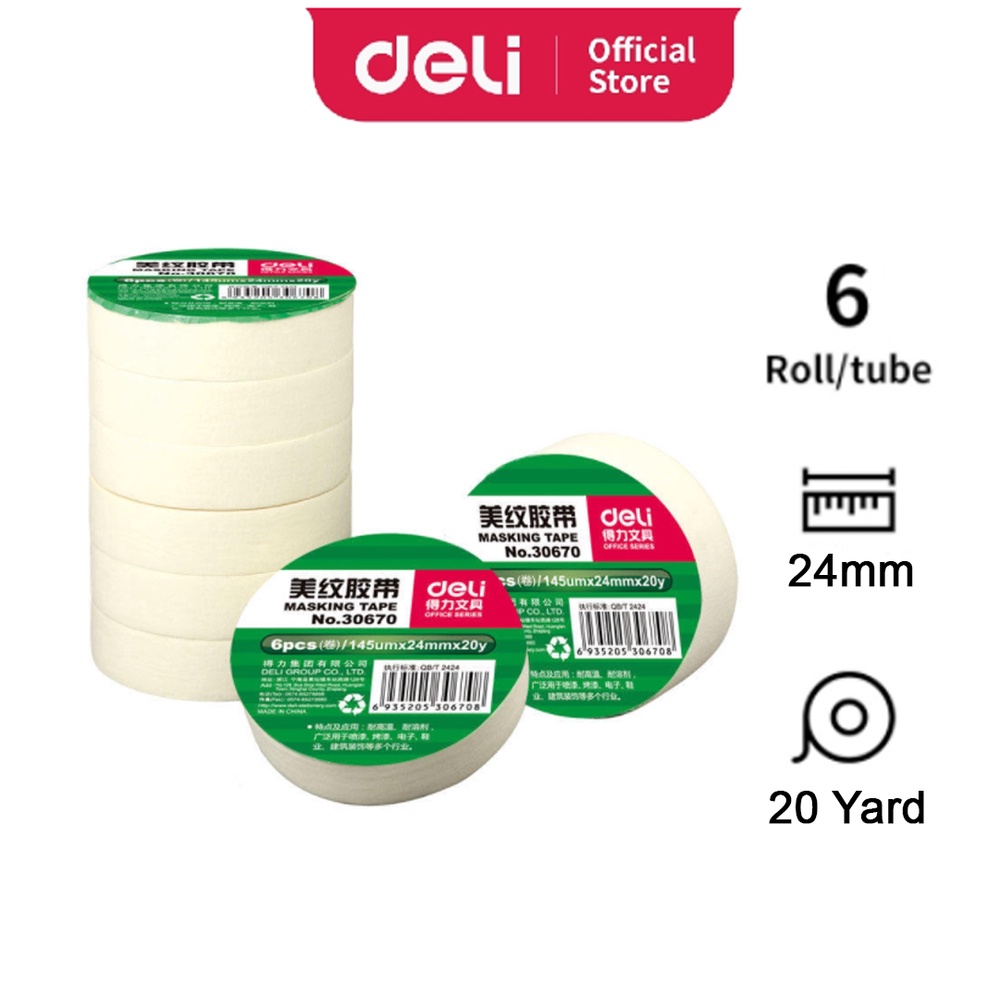 Deli Tape 30670 Extra Strong Masking Tape Easy To Tear Yellow