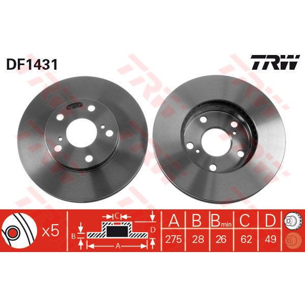 TRW FRONT DISC ROTOR for CAMRY ACV30 (2.0/2.4) ESTIMA ACR30 ISIS