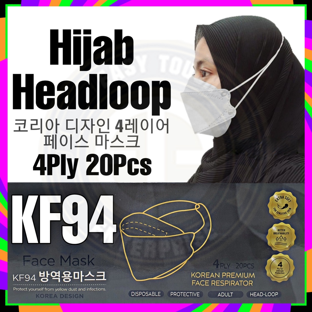 🔥Limited Edition🔥 Premium Korea Face Mask KF94 HEADLOOP / HIJAB 3D