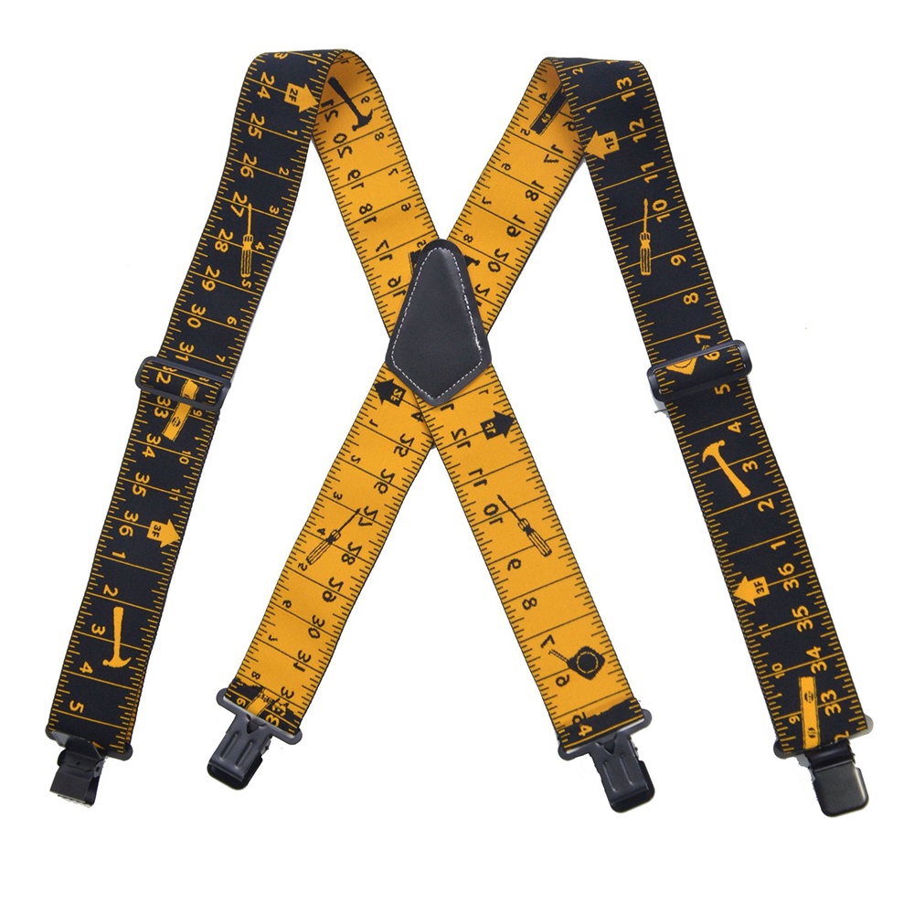 Tape Measure Heavy Duty Suspenders for Men Carpenter Work 2 Inch Wide X
