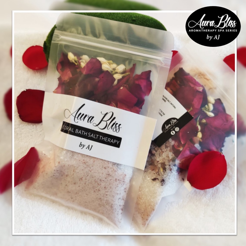 AURA BLISS NATURAL BATH SALT THERAPY EPSOM ROSE FLOWER SALT PINK HIMALAYAN FLORAL Immediate