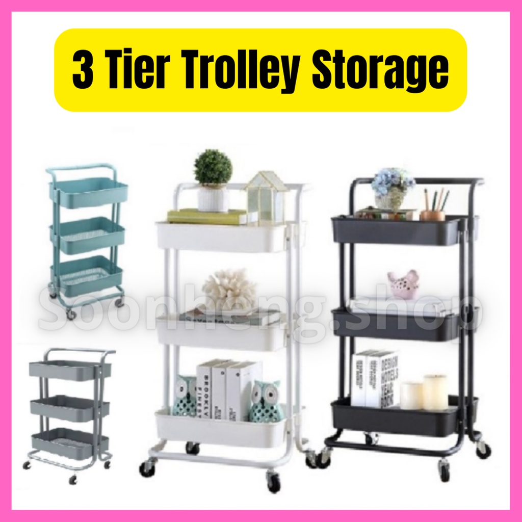 3-Tier Multipurpose Storage Trolley – Rolling Organizer Rack for ...