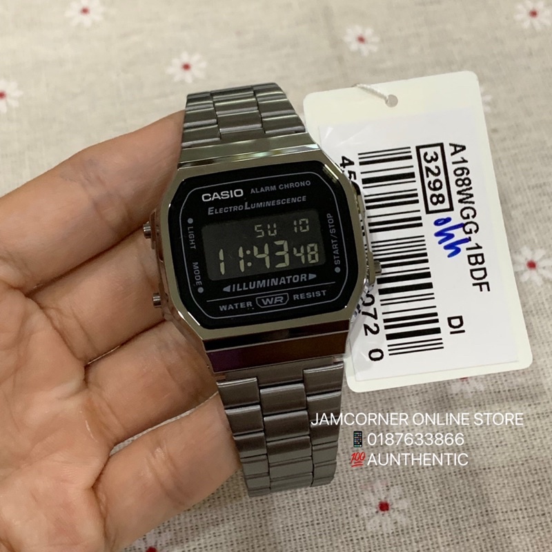 100% ORIGINAL CASIO Vintage A168WGG-1B DIGITAL WATCH BLACK GREY ION ...