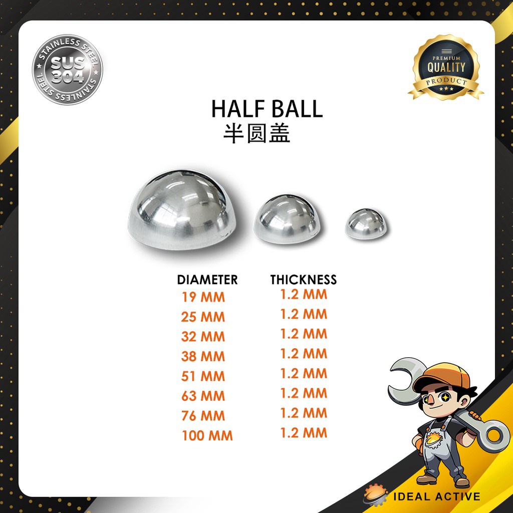 [Ready Strock] Stainless Steel Half Ball 半圆盖 Q039 Shopee Malaysia