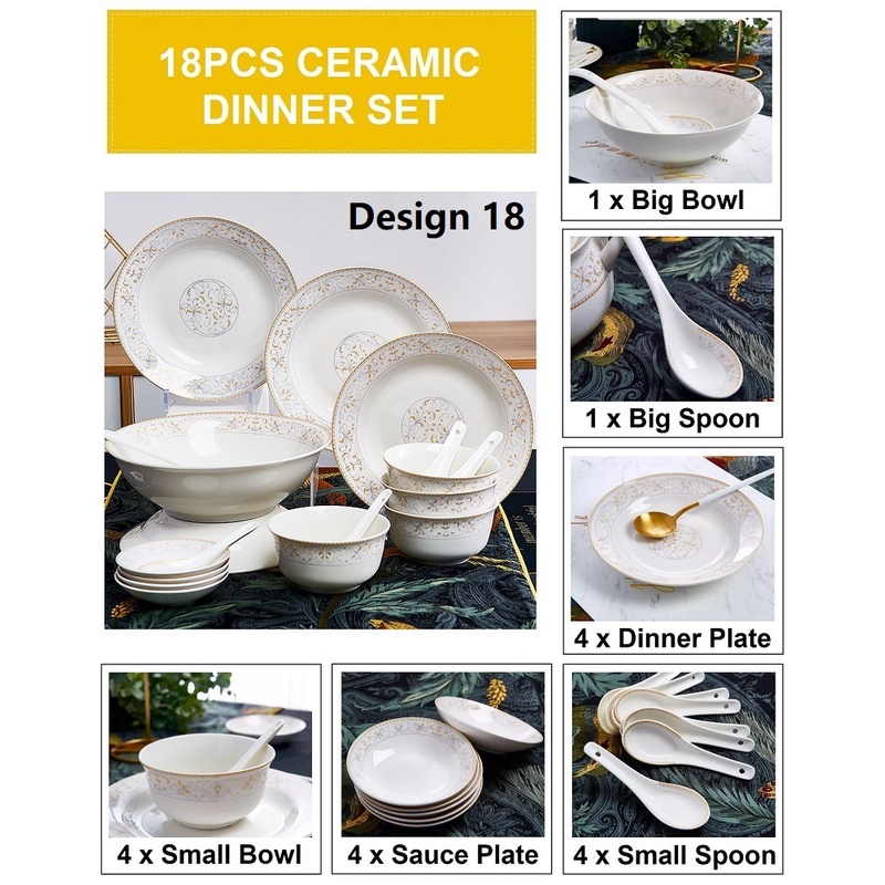 4 Nordic Design Premium 18PCS Ceramic Dinnerware Dishes Set Bowl and