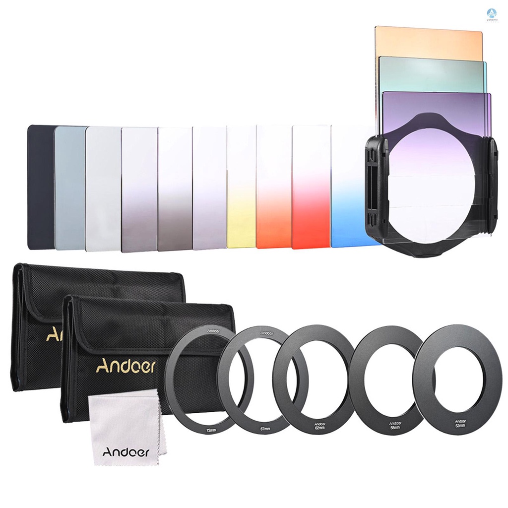 Andoer Kit 13pcs Filtres Dégradés Couleurs + ND Pour Cokin P Series Avec Porte-Filtre Et Bagues D'Adaptation 52/58/62/67/72mm