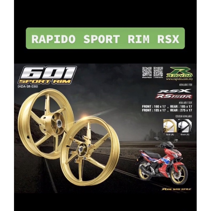 RSX/ RS150R / RS150 Rapido 601 Sport Rim ABS (160/185)(185/275 ...