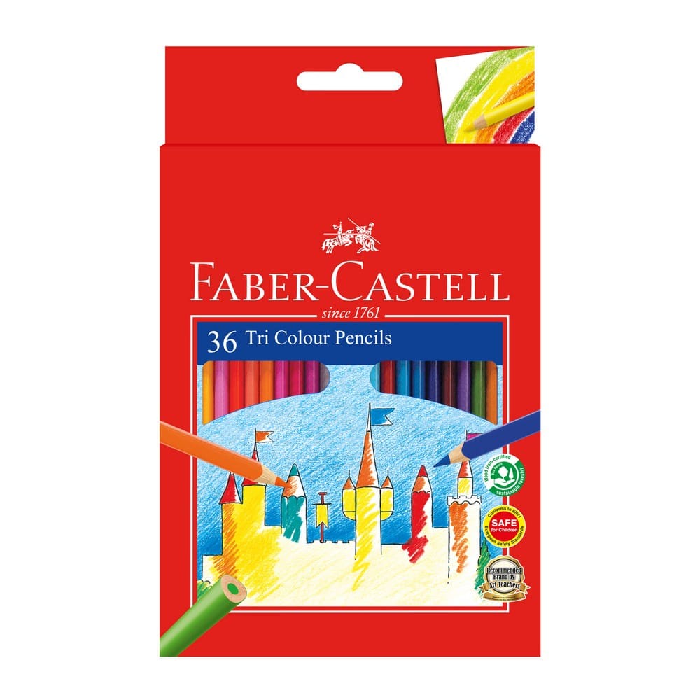 FABER-CASTELL Tri Colour Pencil Short / Pensel Warna Panjang Pensel ...