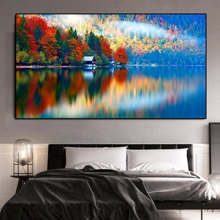 Forest Autumn Leaf Landscape Oil Painting Wall Art Natural Lake ...