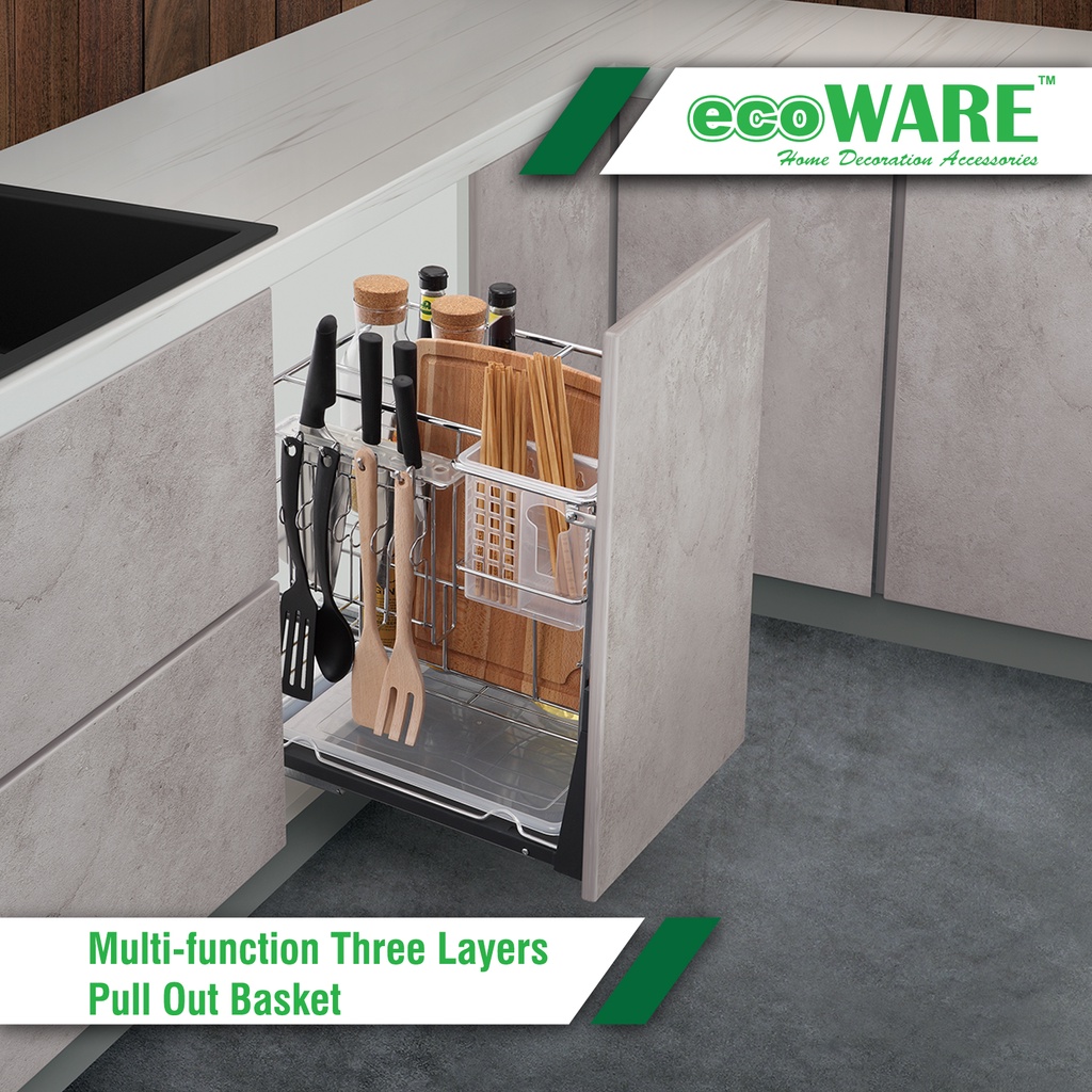 ecoWARE Multi Function Three Layers Pull Out Basket 250mm/400mm Kitchen ...