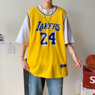 Bryant # 24 Lakers Basketball T Shirt Basketball Sportswear Casual Short  Sleeve Fake Two Piece Five Point Sleeve Jersey White-XXXL : :  Fashion