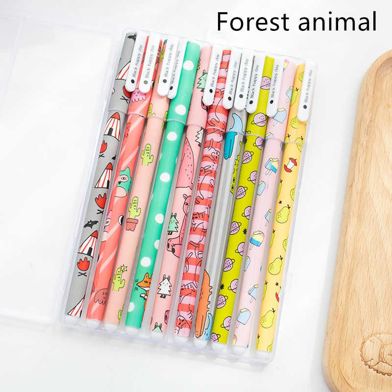 10pcs Black Color Ink Pen Set Cute Animal Flower Pattern Starry Star ...