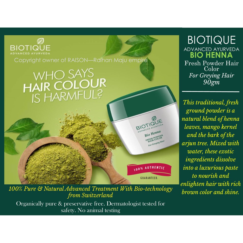 BIOTIQUE ADVANCED AYURVEDA BIO HENNA Fresh Powder Hair Color For Grey