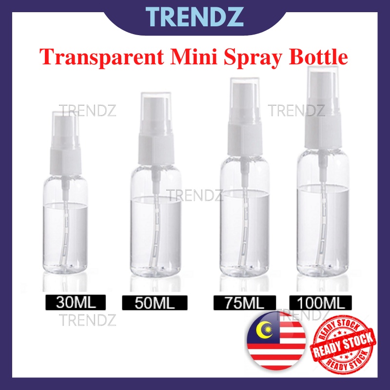 TRENDZ Transparent Mini Spray Bottle 30ml 50ml 75ml 100ml Botol Kecil ...