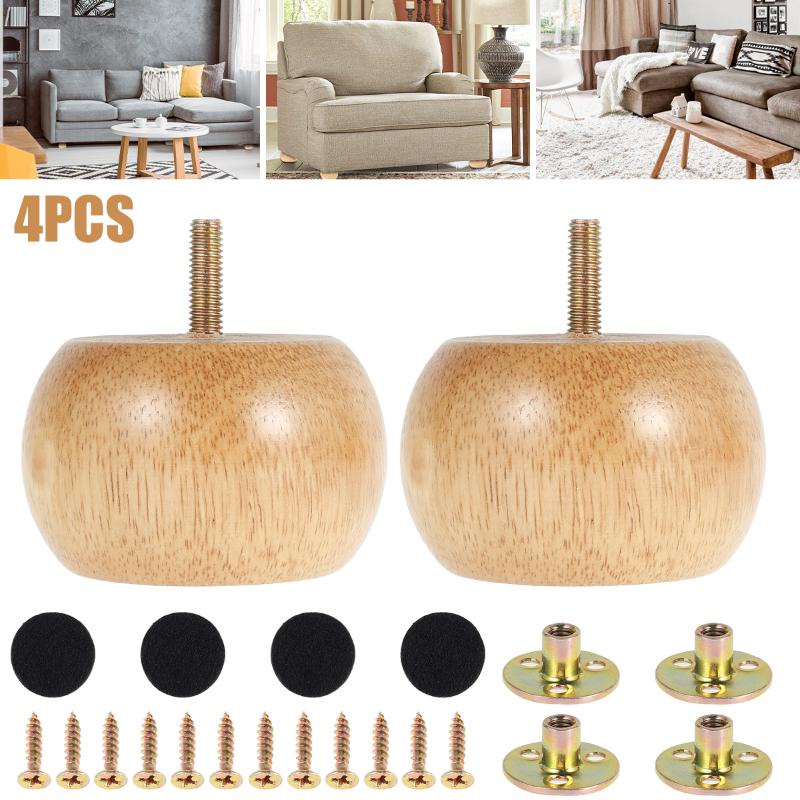 Furniture Legs 4pcs Wooden Solid Furniture Feet Round Bun Feet With 4