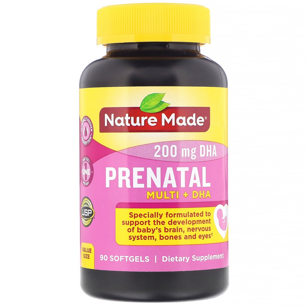 Nature Made Prenatal Multi + DHA 90 Soft gels Multivitamin Iron Omega 3 EPA Pregnant Mom
