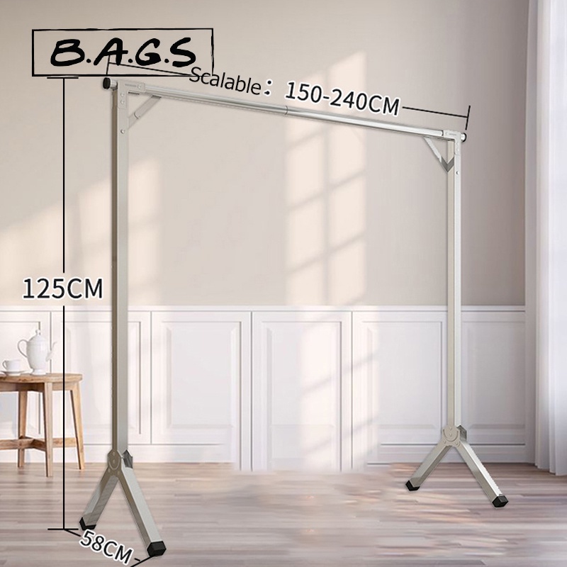 TheBags 2.4m Folding Drying Racks Single Pole Stainless Steel Floor ...