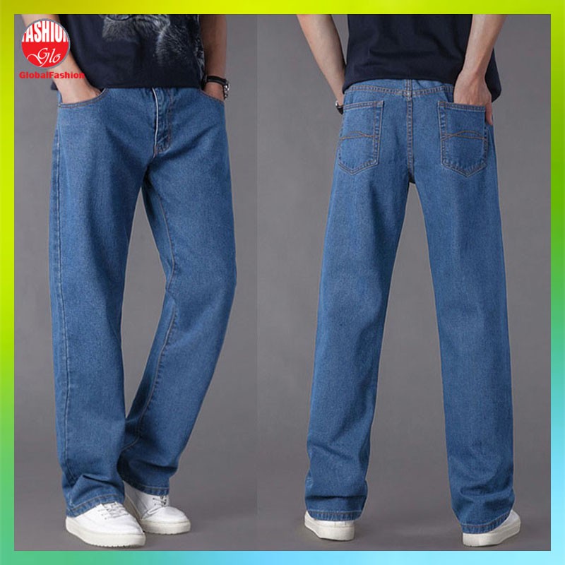 Plus Size Men Straight Cut Long Trousers Jeans Seluar Denim Lelaki ...