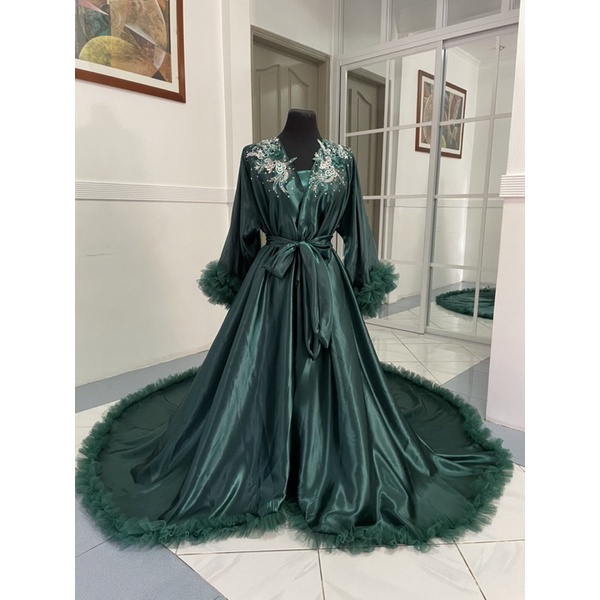 Long train silk satin bridal robe with inner (lace depends on ...
