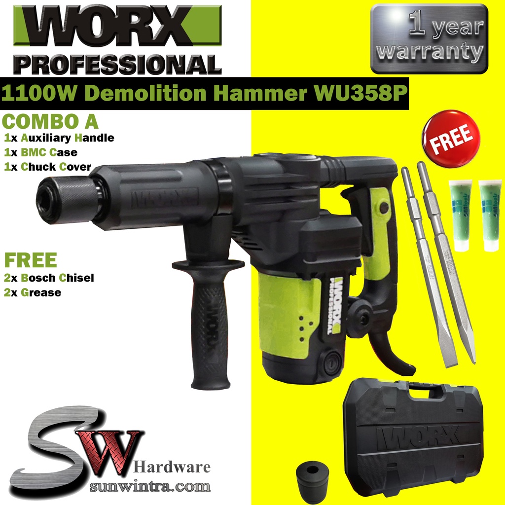 WORX 1100W DEMOLITION HAMMER WU358P WU 358P WU 358 F.O.C 2X