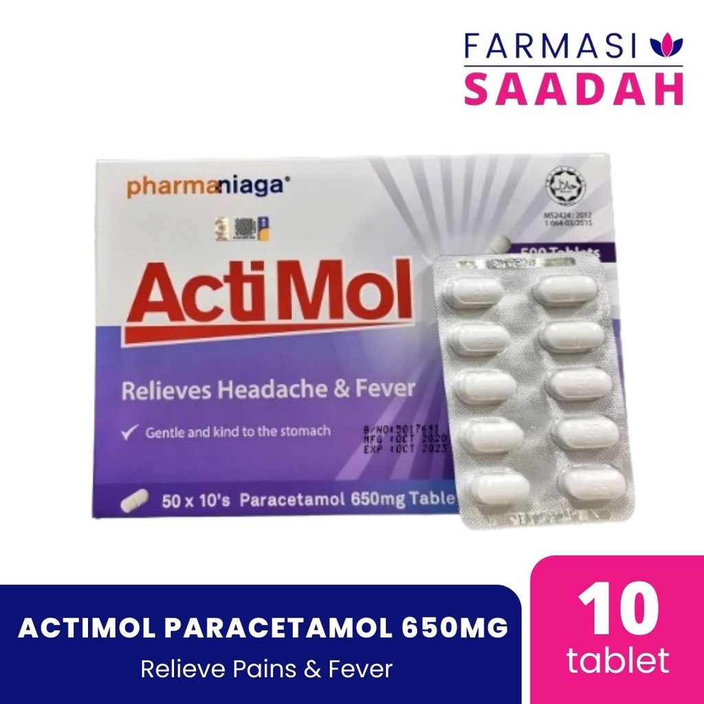 Pharmaniaga Actimol Paracetamol 650mg - 1 X 10's (EXP 10/25) | Shopee ...