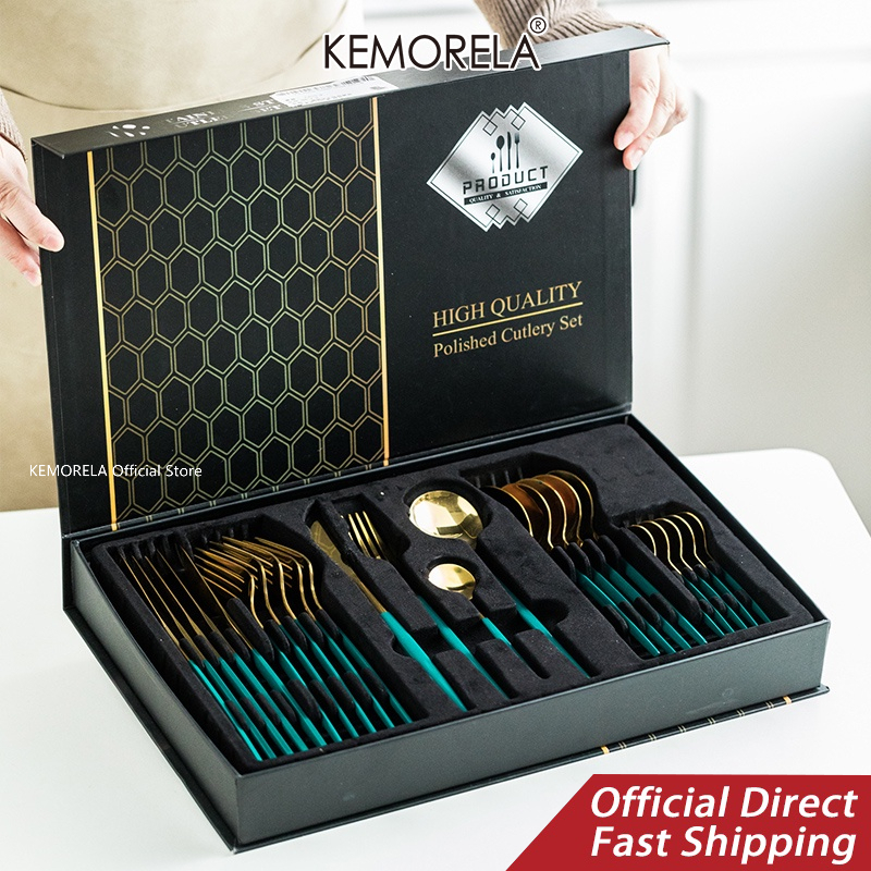KEMORELA Stainless Steel Gold Dinnerware Knife Fork Spoon Luxury ...