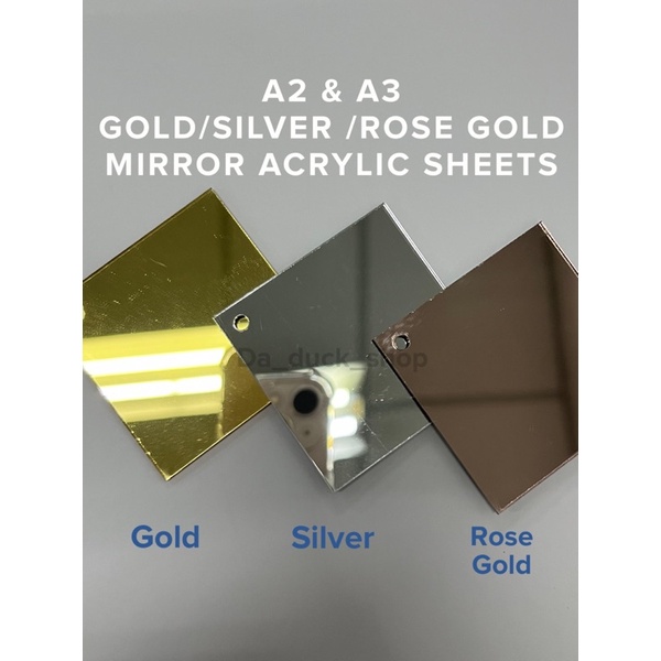 A2 & A3 GOLD SILVER ROSE GOLD Acrylic Sheet, 2mm Mirror Acrylic Sheet