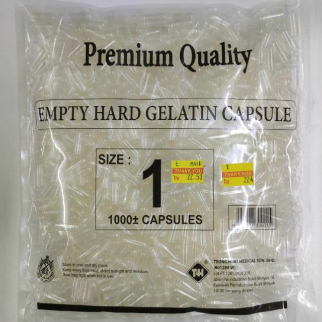 1,000 Empty Gelatin Capsules; Size -0