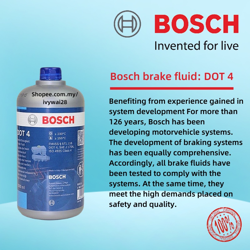BOSCH Brake Fluid Brake Oil Clutch Oil Dot 4 Minyak Brake (1Litre