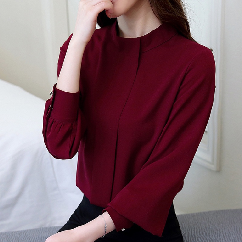 Tops Women Fashion Long Sleeve Plus Size Shirts Office Work Chiffon ...