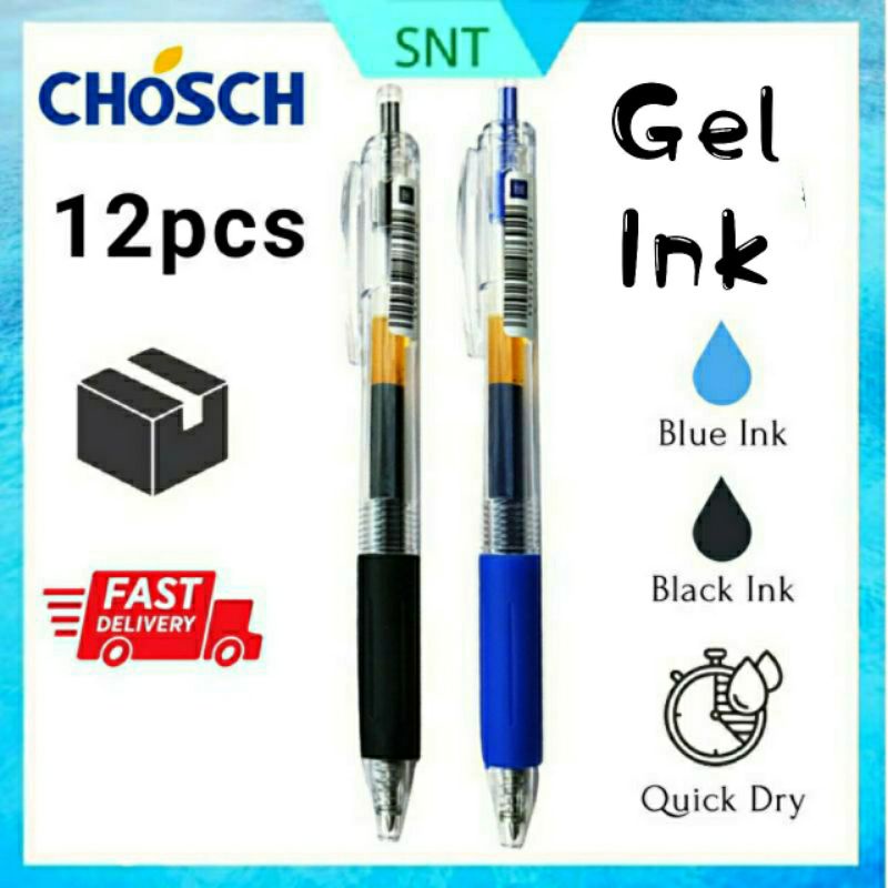 SNT (8692) 1 Box 12 pcs CHOSCH 0.5mm Retractable Gel Ink Pen/School & Office Supplies/Pens