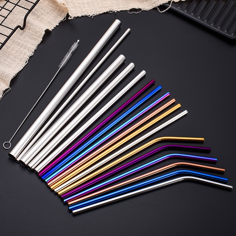 EVEN Reusable BPA-Free Metal, Thick, Long, Dishwasher Safe Stainless Steel  Drinking Straws, 8.5 Inches (2 Bend and 2 Straight and 1 Cleaning Brushes)  (1 Set) 