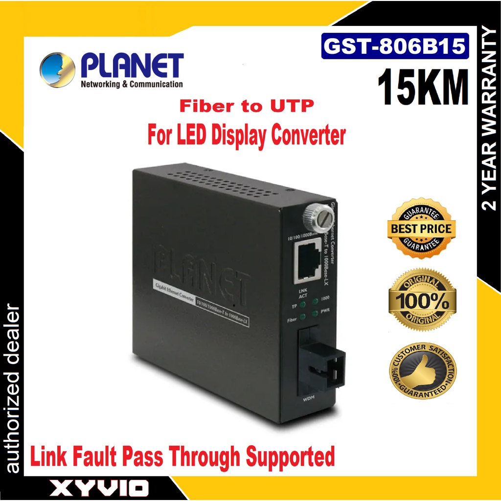 Planet GST-806A15 / GST-806B15 15KM Industrial Smart Media Converter ...