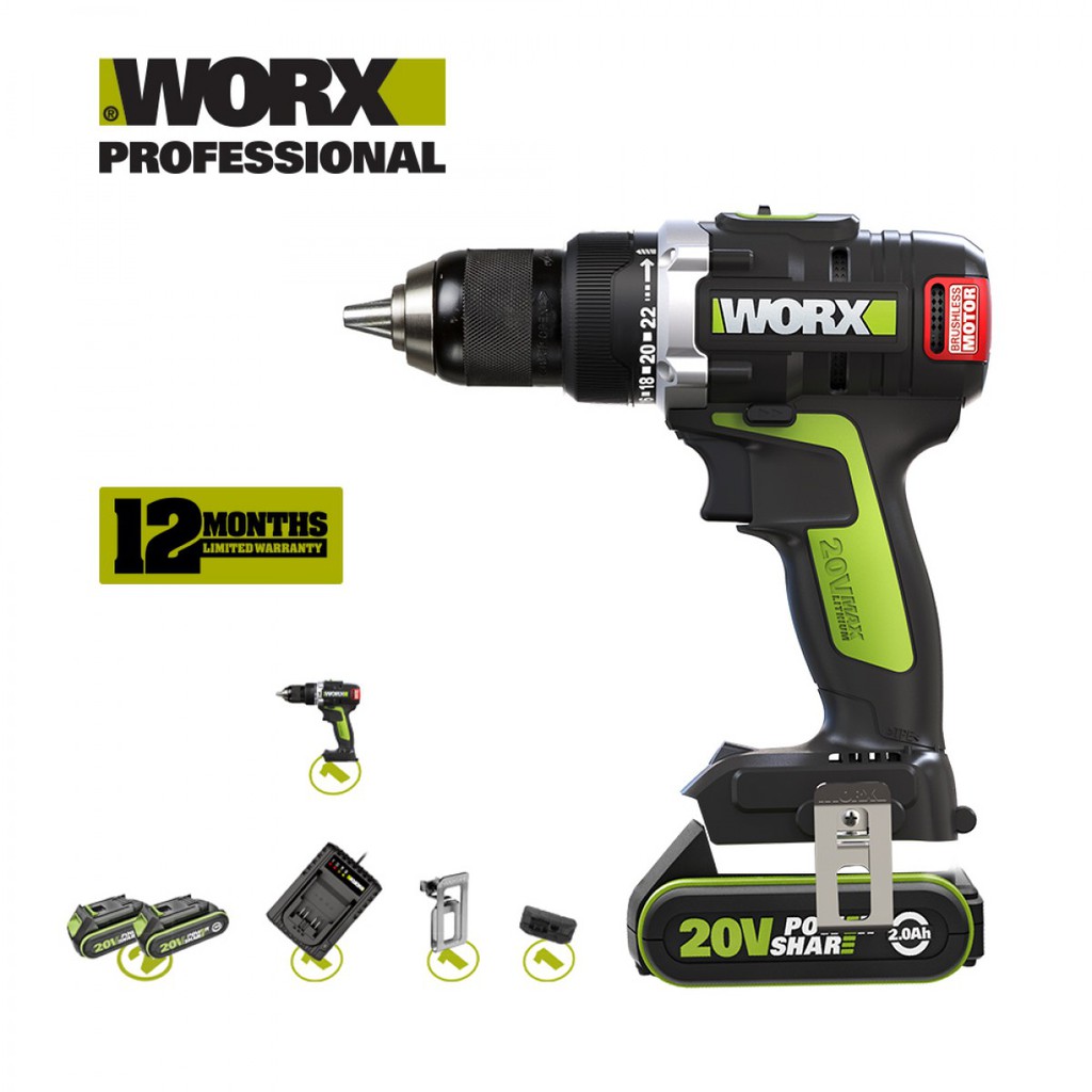 Worx WU189.3 20V Brushless Impact Drill 13mm Shopee Malaysia