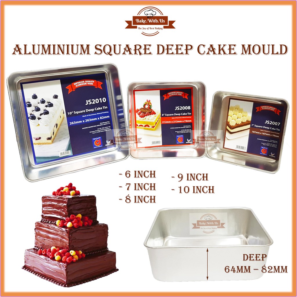 Aluminium Extra Deep Square Cake Mould (Deep 64mm-82mm) 6/7/8/9/10 Inch ...