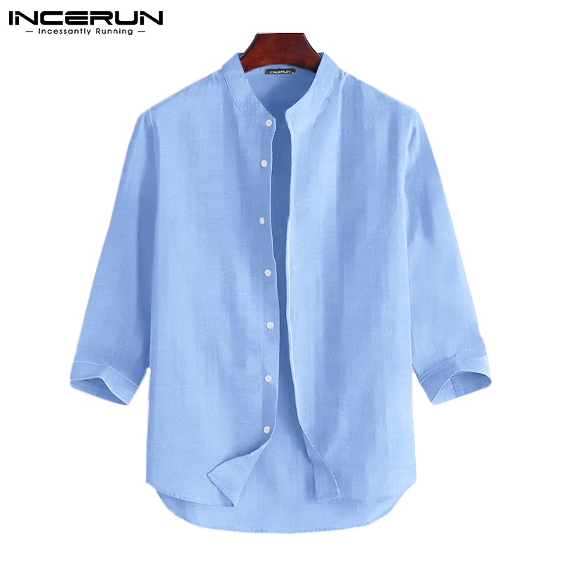 INCERUN Men 4 Colors Cotton Casual Half Sleeve Buttons Down Leisure ...