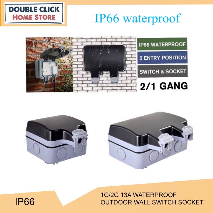 (SIRIM) Heavy Duty IP66 13A 1G/ 2G Waterproof Switch Socket Outdoor