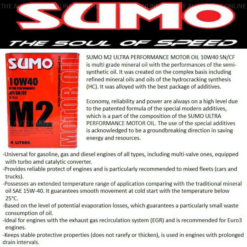 Sumo M2 MIneral Ultra Performance 10W40 Engine Oil 10W-40 4Litres ...