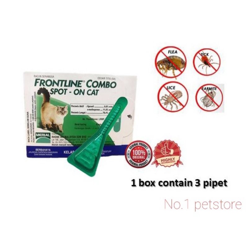 Frontline Combo Spot On Cat 1.5ml 0.5ml x 3 pipet 1 box Ubat