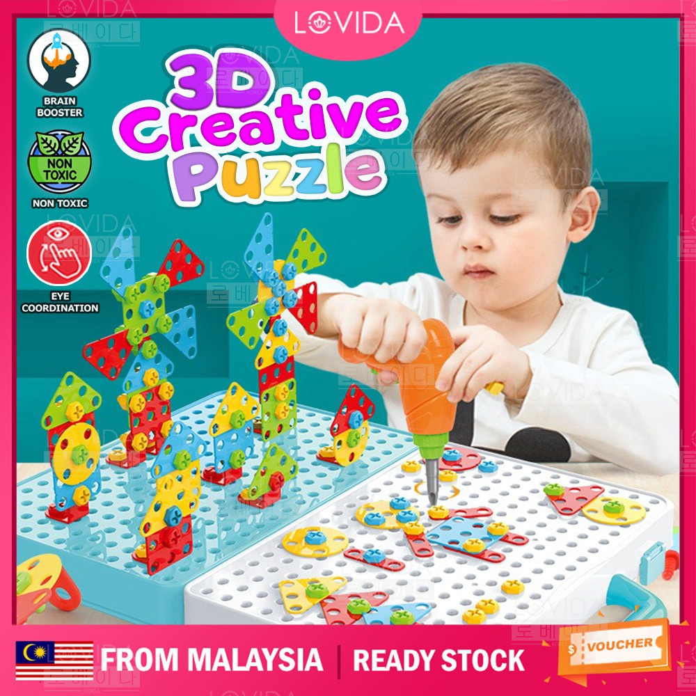 LOVIDA 3D STEM Building Drill Blocks Toy Set Screw Puzzle Modeling Case ...