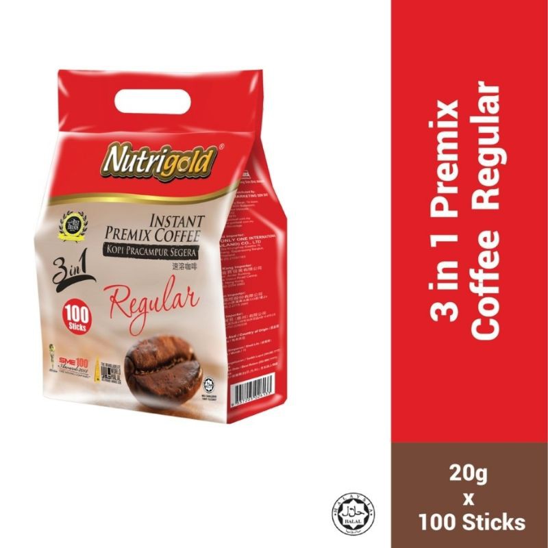 Nutrigold Premix Instant Coffee Mix 3 in 1 (Regular 20g x100 sticks