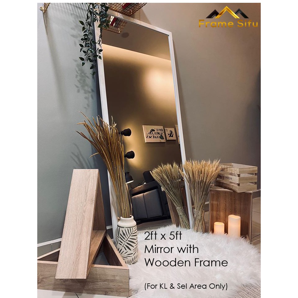 Mirror With Wooden Frame / Cermin Dinding Besar 2ft x 5ft/ 1.5ft x 5ft