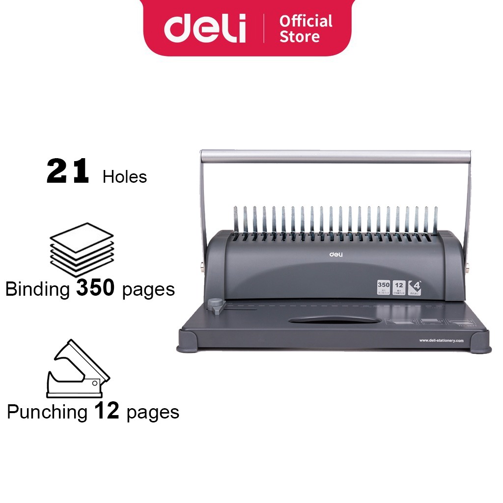 Deli Comb Binding Machine E3871 Office Machine Punching 12 Sheets Black