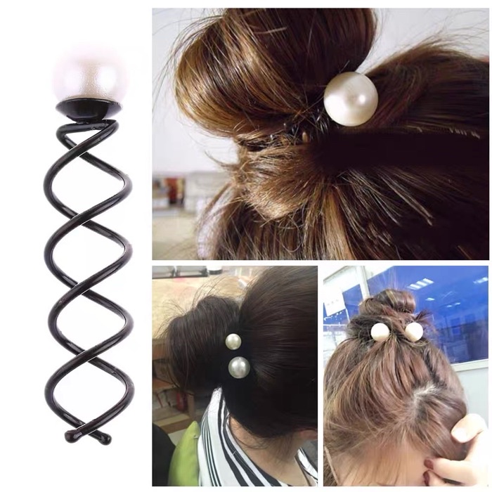Ship24HrsPerak🌹 2pcs Hair Styling Pearl Twist Lock Hair Bun Pin Clip ...