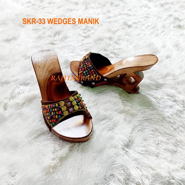 KAYU Skr33 Wooden wedge sandals kelom geulis S beaded Shopee Malaysia