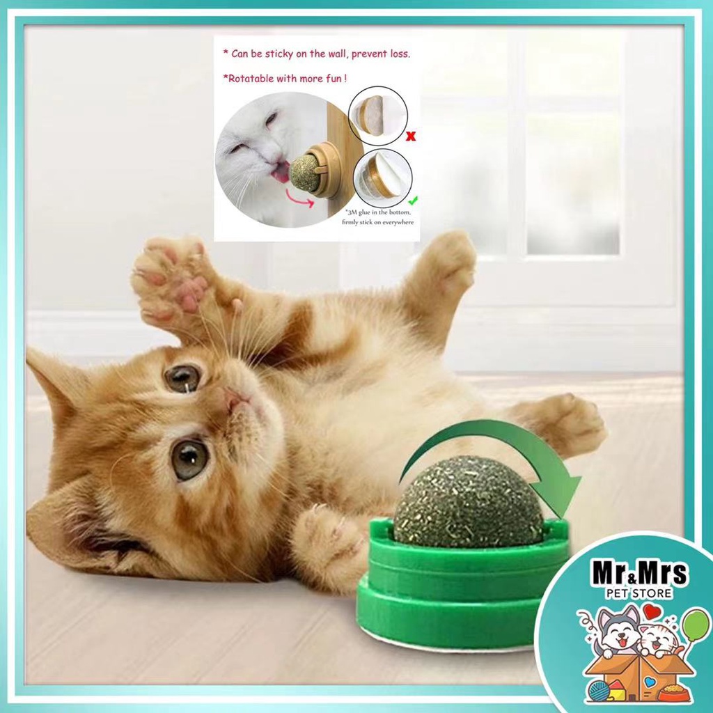 Rotatable Cat Grass Mint Ball Catnip Ball Cat Toy Mainan Kucing ...