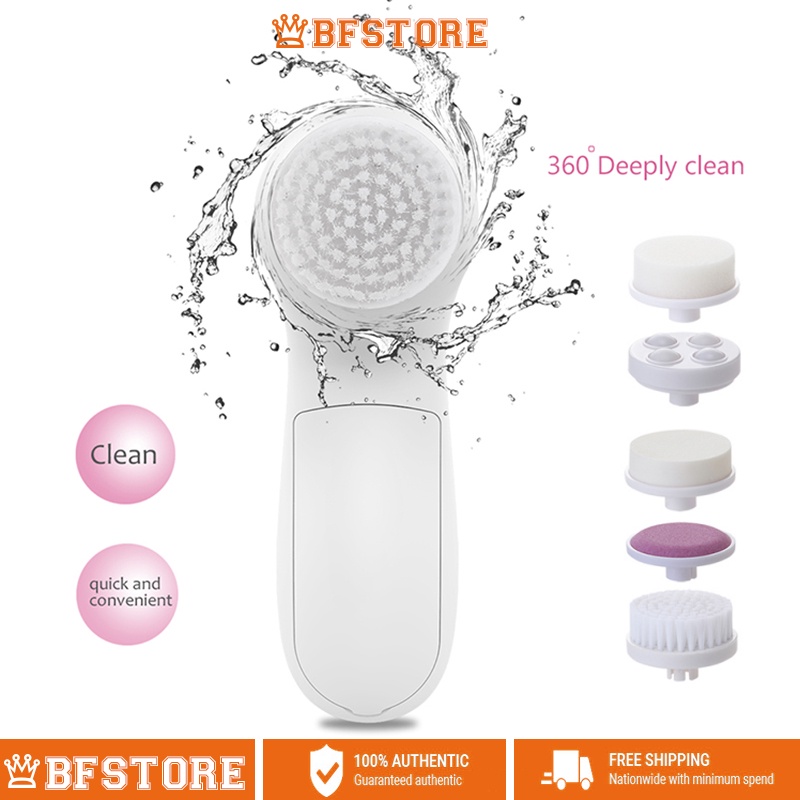 5 in 1 Electric Facial Cleanser Brush Wash Cleansing Massage Cleaner ...