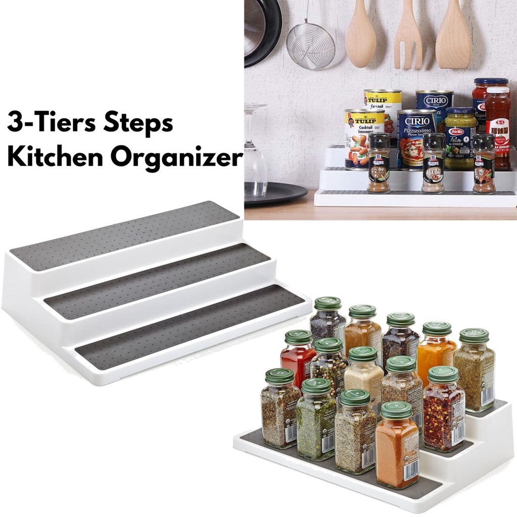 3-Tier Non-Skid Step Spice Rack Shelf Pantry Kitchen Cabinet Pantry ...