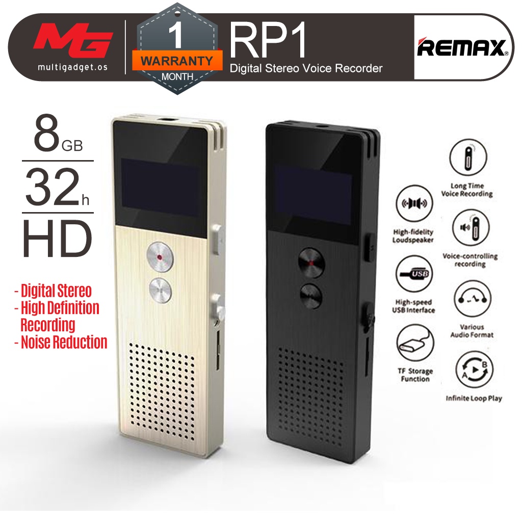 REMAX RP1 8GB OLED Digital Voice Recorder MP3 Music Player | Shopee ...
